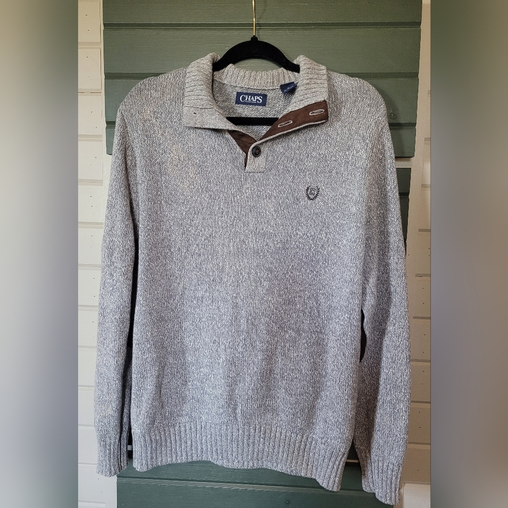 Chaps Mens Grey Henley Sweater Size Medium